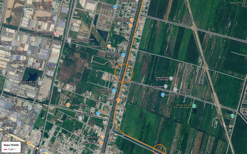 Ga trung chuyển tuyến metro số 1 trên trục Thanh Niên – An Hạ, nơi hướng tuyến chuyển sang hành lang kênh rạch