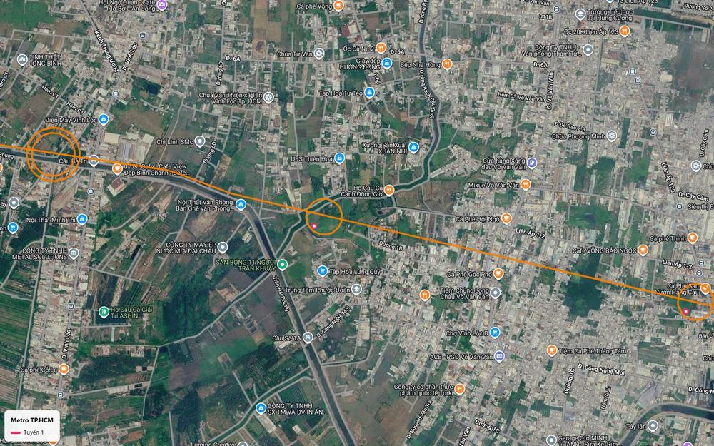 Tuyến metro số 1 cắt chéo lưới đường khu dân cư Vĩnh Lộc B giữa Đường 1B, Liên Ấp 1-2 và trục Võ Văn Vân