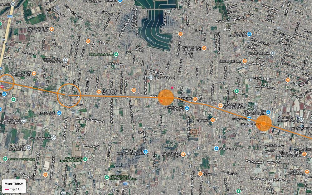Hai vùng ga ngầm tô cam của tuyến metro số 1 trên trục Lê Văn Quới, tiếp cận cụm chung cư Richstar
