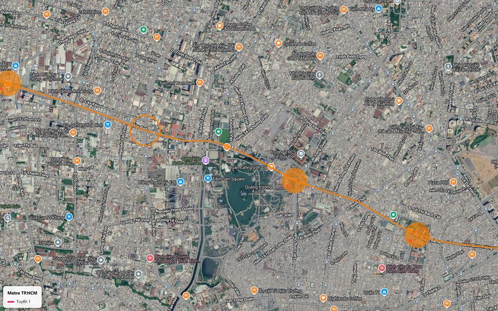 Ga ngầm tuyến metro số 1 cạnh quảng trường Âu Lạc – Đầm Sen, quận 11, trước khi men hành lang Bình Thới