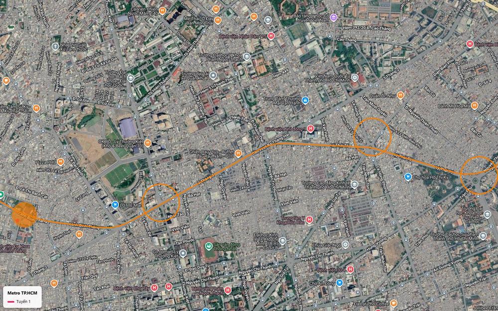 Hướng tuyến metro số 1 chuyển từ trục 3 Tháng 2 sang Lý Thái Tổ qua lõi quận 10, gần Vạn Hạnh Mall
