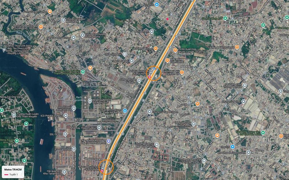 Ga Bình Thái trên tuyến metro số 1 giữa chuỗi căn hộ Lavita và vùng nhà máy Trường Thọ ven rạch Thủ Đức