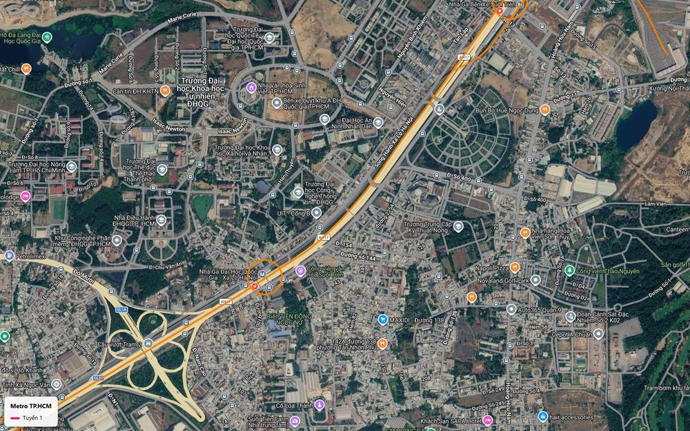 Tuyến metro số 1 men rìa đông làng đại học ĐHQG TP.HCM trên đường tới ga Bến xe Suối Tiên