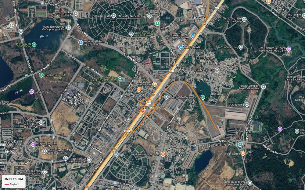 Ga Bến xe Suối Tiên của tuyến metro số 1 cạnh Bến xe Miền Đông mới và điểm tách nhánh vào depot Long Bình