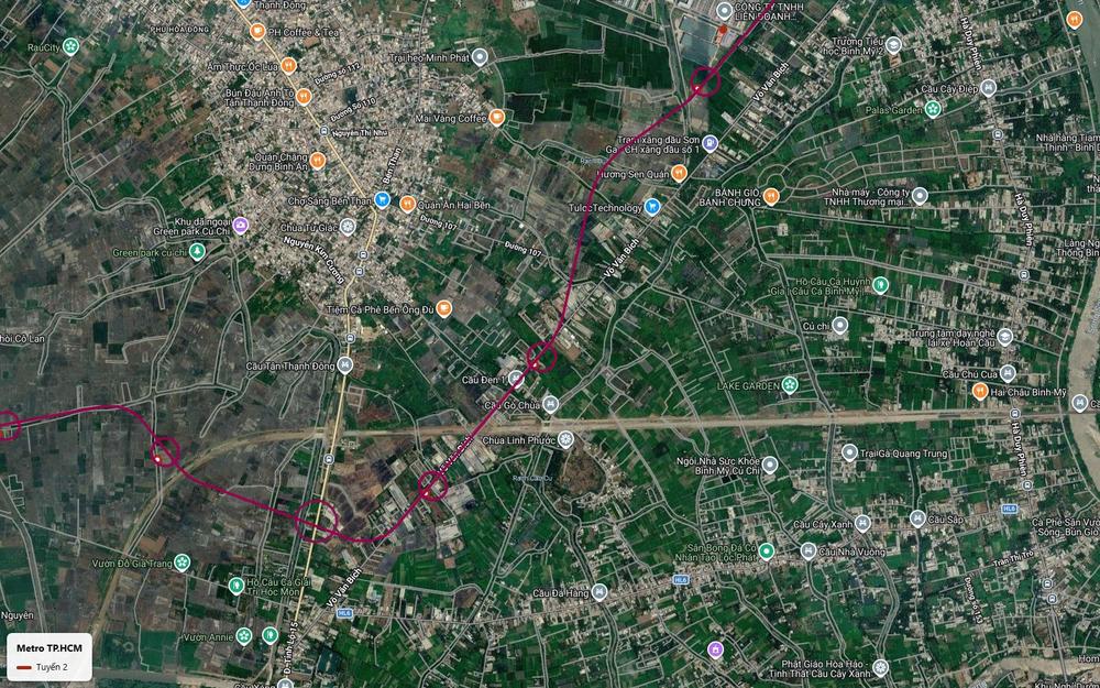 Tuyến metro số 2 TP.HCM nhánh Củ Chi chạy dọc đường Võ Văn Bích qua cầu Đen 1 và chùa Linh Phước