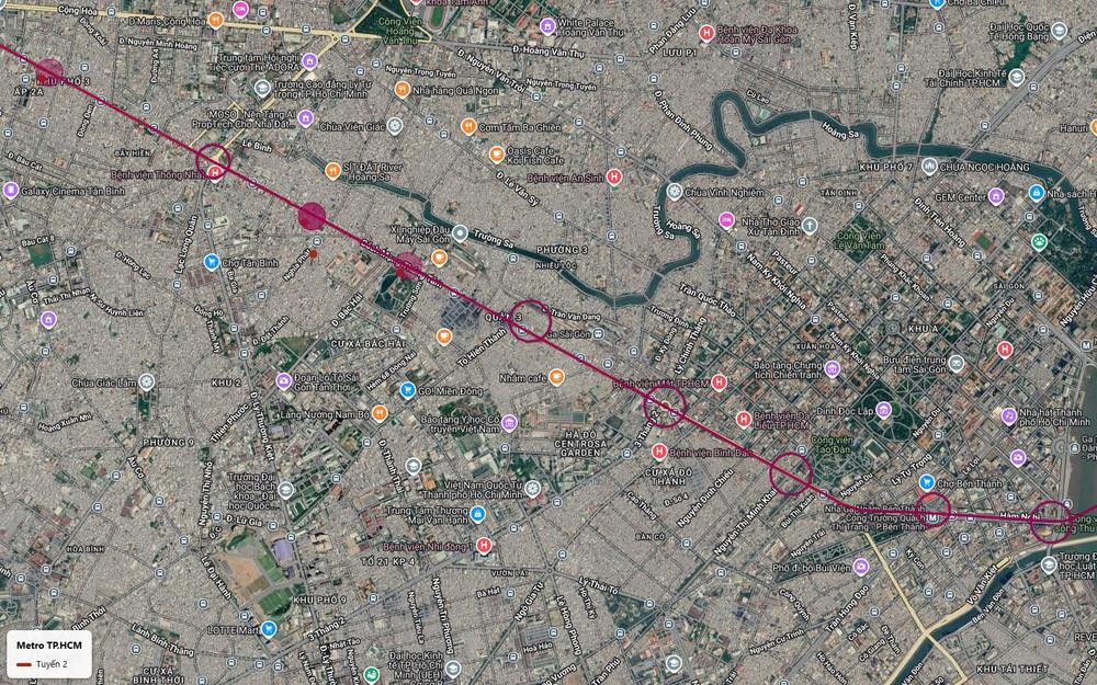 Đoạn ngầm tuyến metro số 2 TP.HCM dọc Cách Mạng Tháng Tám qua quận 3 về nhà ga ngầm Bến Thành cạnh chợ Bến Thành