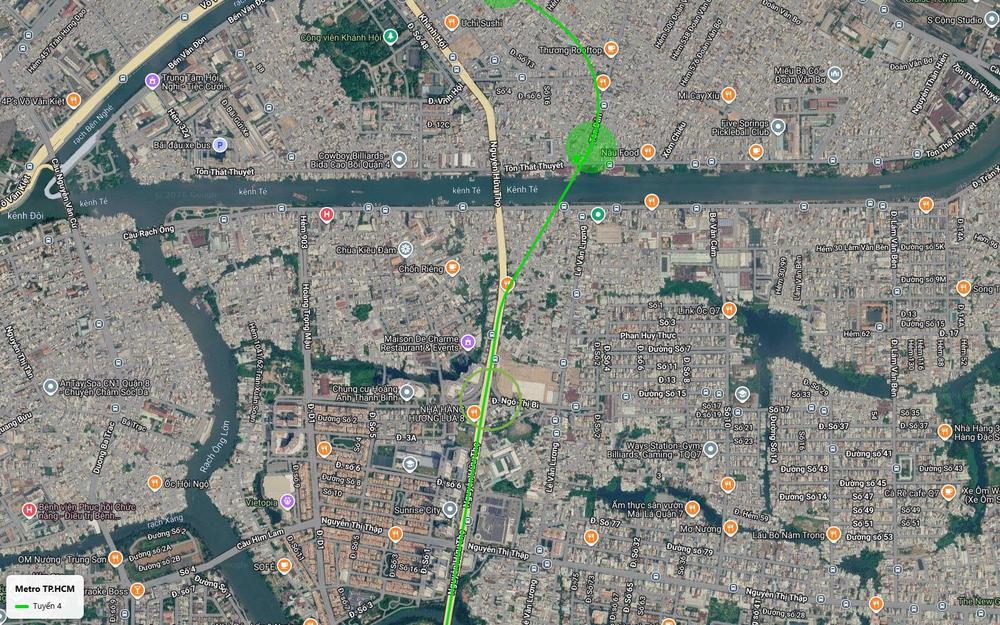 Tuyến metro số 4 đi qua Quận 7 vượt kênh Tẻ gần Nguyễn Hữu Thọ, qua khu Him Lam và Sunrise City
