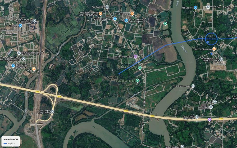 Chặng sông nước tuyến metro số 5 tại khu Tam Đa, Long Trường với nhiều ao vườn ven sông Tắc