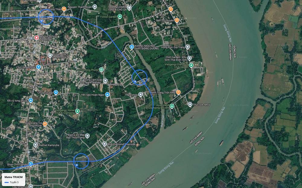 Chặng sông nước tuyến metro số 5 lượn theo rạch Ván ở Long Phước gần chợ Long Phước