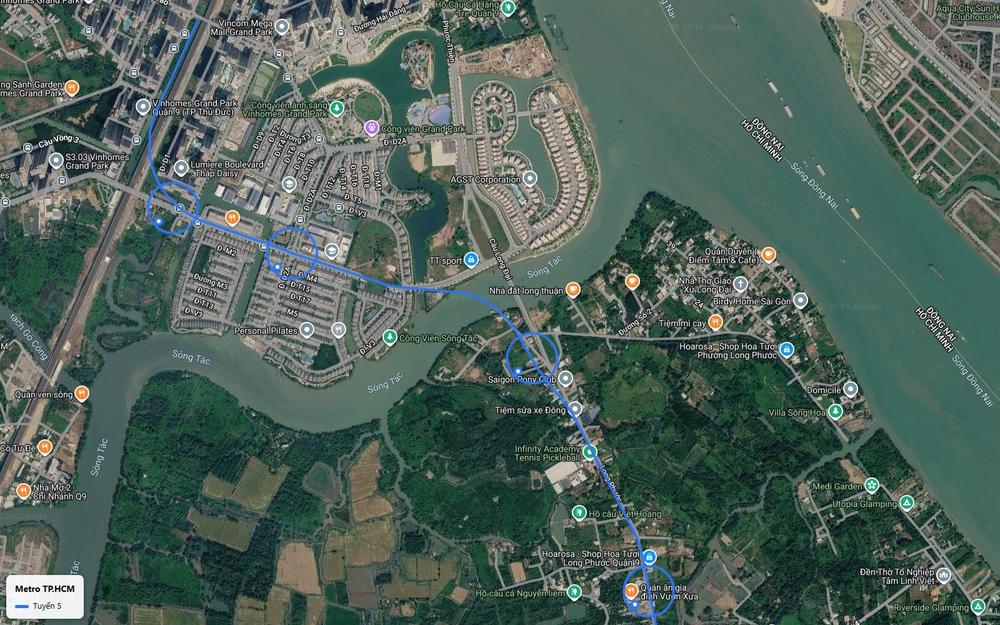 Chặng đại đô thị tuyến metro số 5 nối Vinhomes Grand Park qua sông Tắc về đường Long Phước