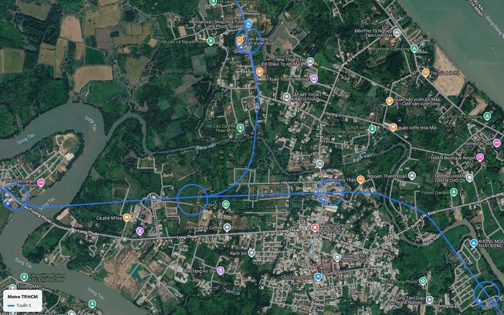 Chặng đại đô thị tuyến metro số 5 khép vòng Long Phước rồi rẽ về cầu Trường Phước