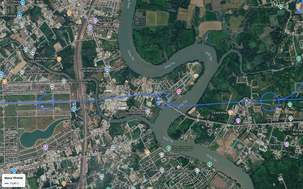 Chặng đại đô thị tuyến metro số 5 vượt sông Tắc tại cầu Trường Phước vào trục Long Thuận, Liên Phường