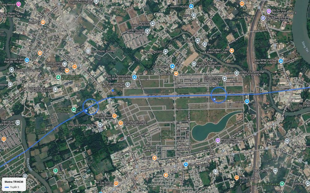 Chặng đường bộ tuyến metro số 5 dọc Liên Phường qua Trường Thạnh cạnh Đông Tăng Long