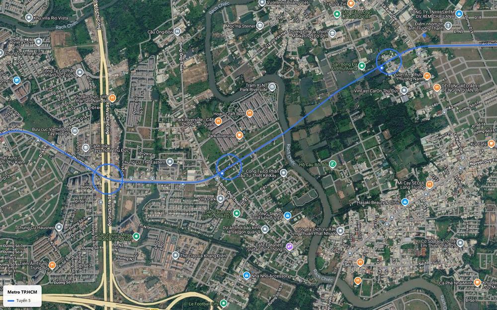 Chặng đường bộ tuyến metro số 5 cắt Võ Chí Công tại Phú Hữu gần Park Riverside