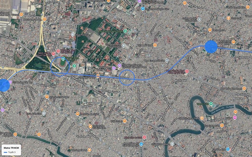 Chặng lõi ngầm tuyến metro số 5 dưới Hoàng Văn Thụ gần sân vận động Quân khu 7