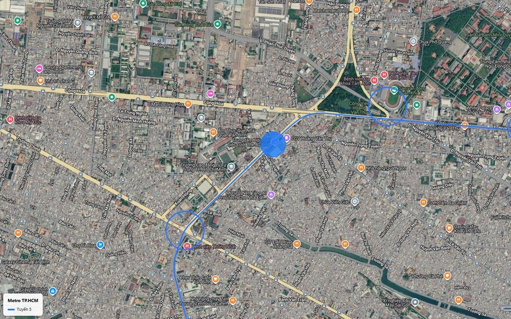 Chặng lõi ngầm tuyến metro số 5 qua Lăng Cha Cả và Bệnh viện Thống Nhất, Tân Bình