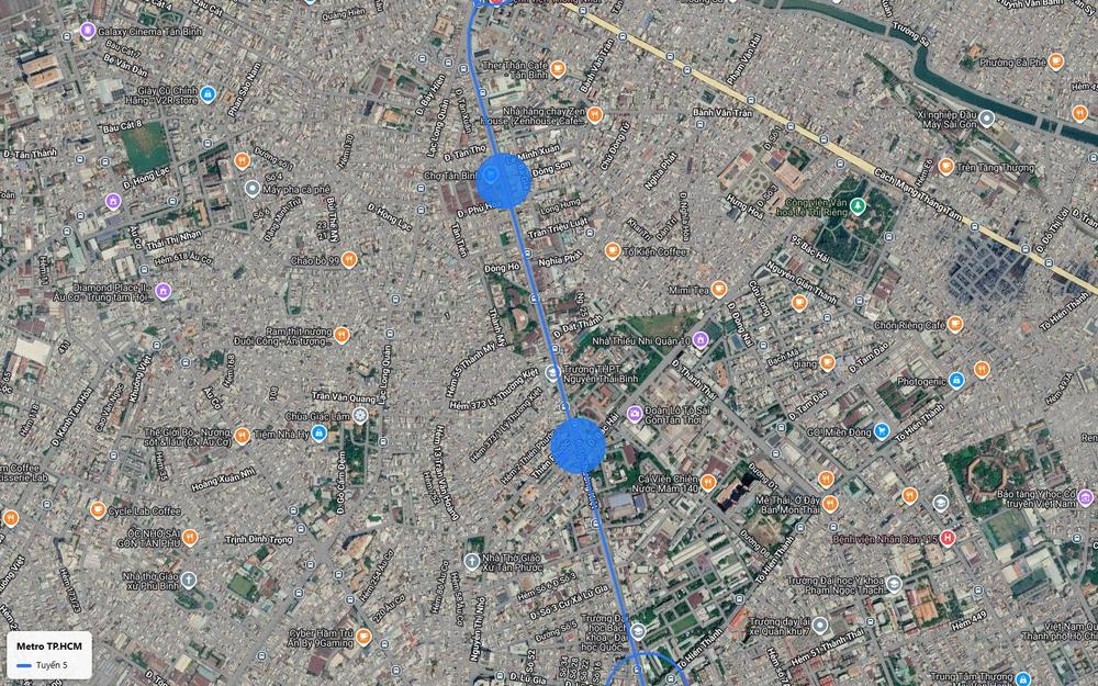 Chặng lõi ngầm tuyến metro số 5 dưới Lý Thường Kiệt qua chợ Tân Bình và khu Bắc Hải