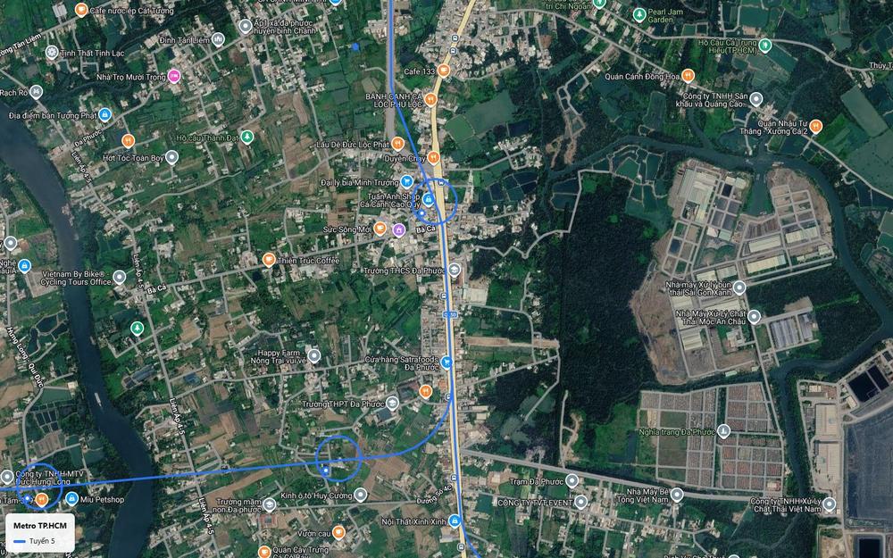Chặng ruộng đồng tuyến metro số 5 tại Đa Phước với nhánh rẽ Tây về Hưng Long