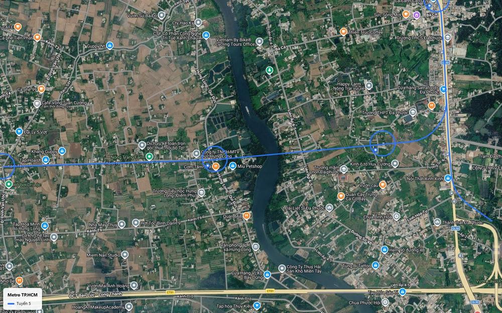 Chặng ruộng đồng nhánh Tây tuyến metro số 5 vượt sông ven trục Hưng Long, Qui Đức