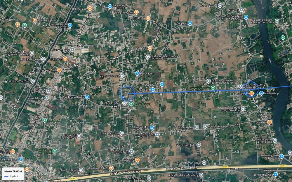 Chặng ruộng đồng điểm cuối nhánh Hưng Long tuyến metro số 5 gần kênh T5, đường Đinh Văn Ước