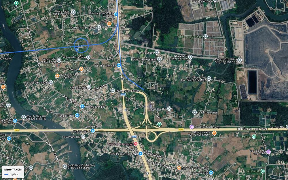 Chặng ruộng đồng điểm cuối tuyến metro số 5 gần nút giao Quốc lộ 50 và cao tốc Bến Lức Long Thành