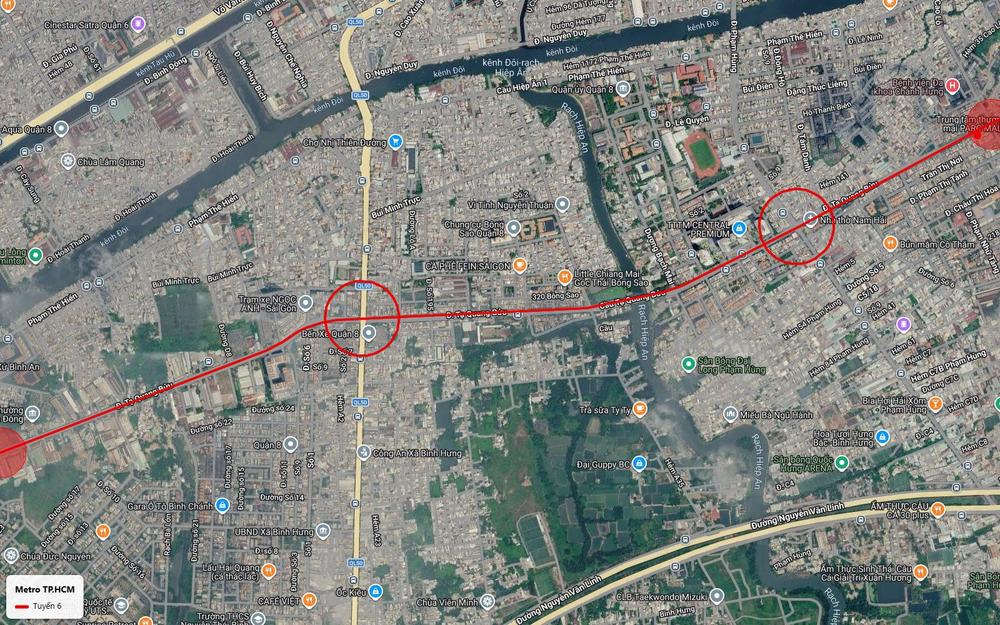 Ga tuyến metro số 6 tại Bến xe Quận 8 trên Quốc lộ 50 gần chợ Nhị Thiên Đường và chung cư Bông Sao