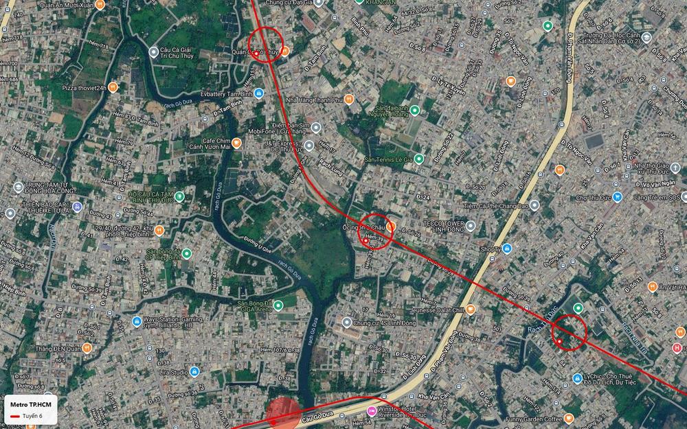 Nhánh Bắc tuyến metro số 6 qua Hẻm 39 Linh Đông và đường Tam Bình men rạch Gò Dưa gần TECCO Tower Thủ Đức