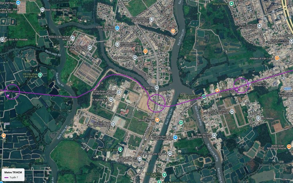 Tuyến metro số 7 qua xã Phước Lộc Nhà Bè và cầu Tắc Bến Rô gần nhà máy xử lý nước thải Bình Hưng