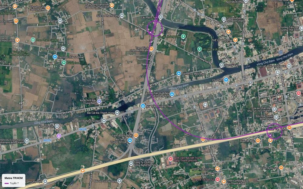 Bản đồ tuyến metro số 7 chạy dọc đường Võ Trần Chí Bình Chánh với ga đặt tại khu cầu Rạch Tam